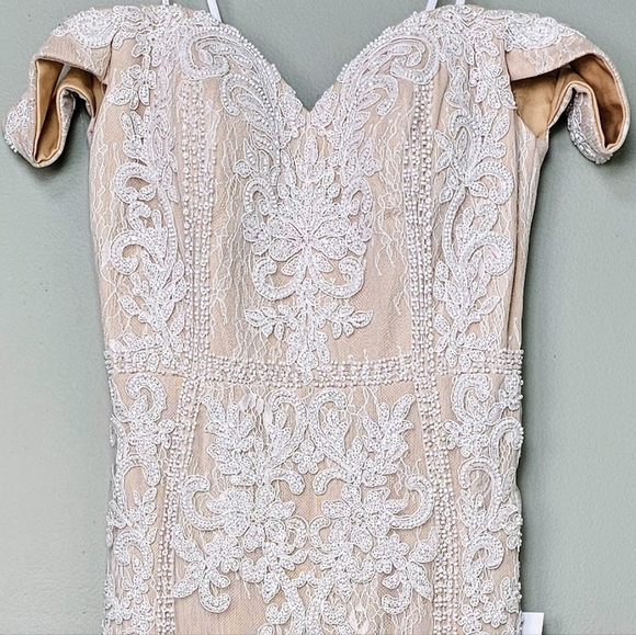 Lulus Promised Love White Beaded Lace Off-Shoulder Mermaid Wedding Dress, Size 4 - Picture 10 of 16